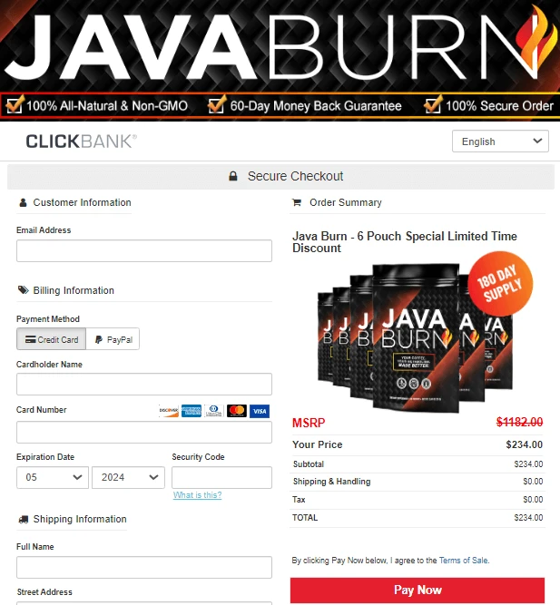 Java Burn check out page